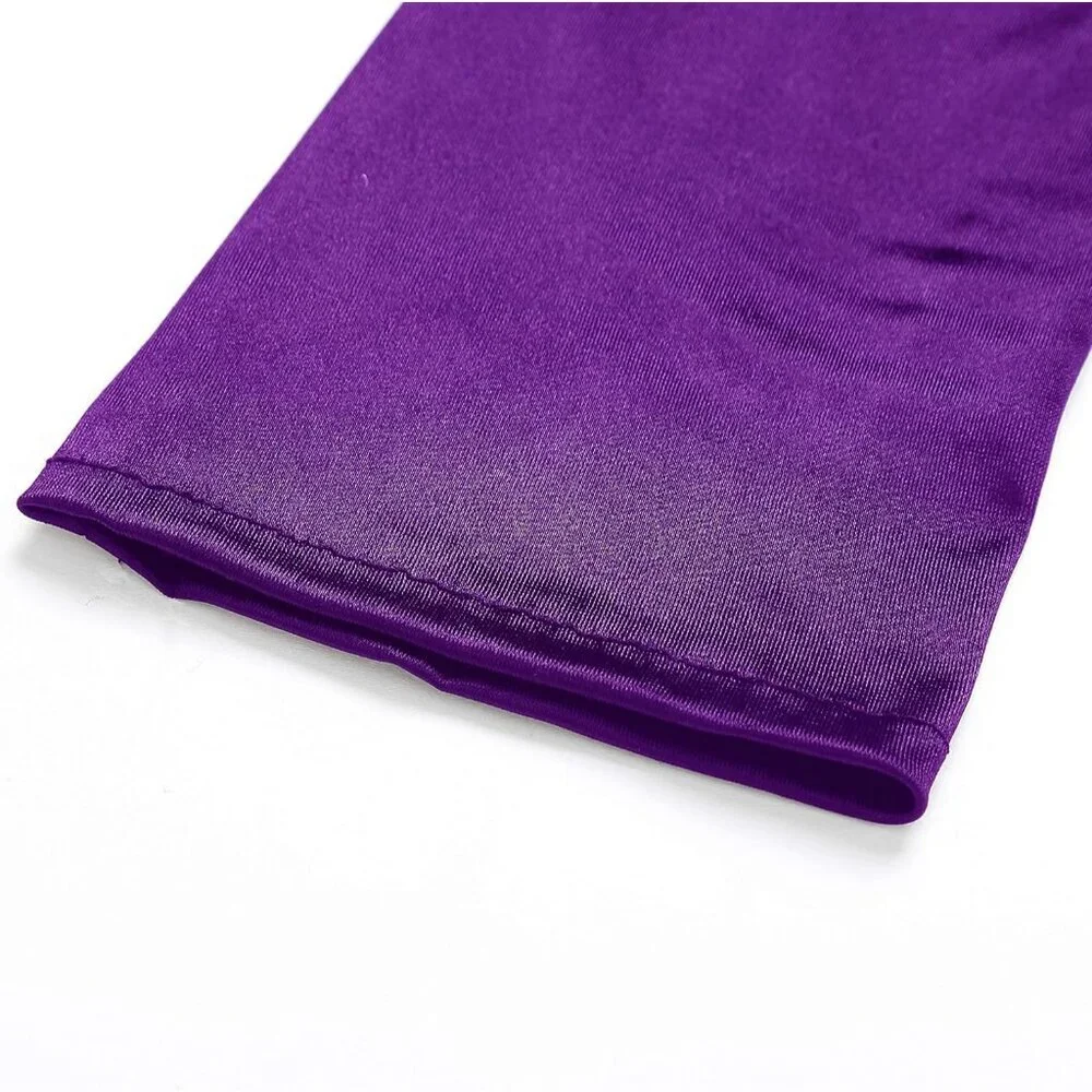 Women's Smooth Purple Long Satin Gloves Elbow Length Party Costume Accessory